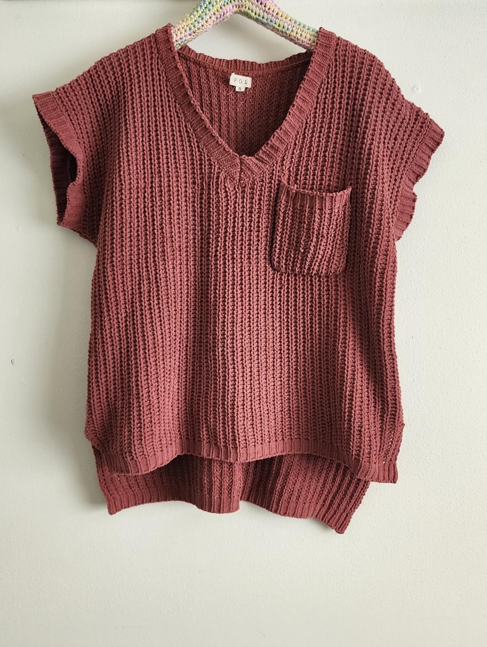 POL JST349 Rust Red Brick Chenille V-Neck Sweater S - Picture 2 of 10